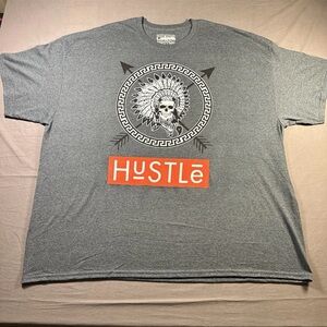 Hustle Horizon 4XL Graphic T-Shirt Gray Skull Headdress Streetwear Oversized Tee